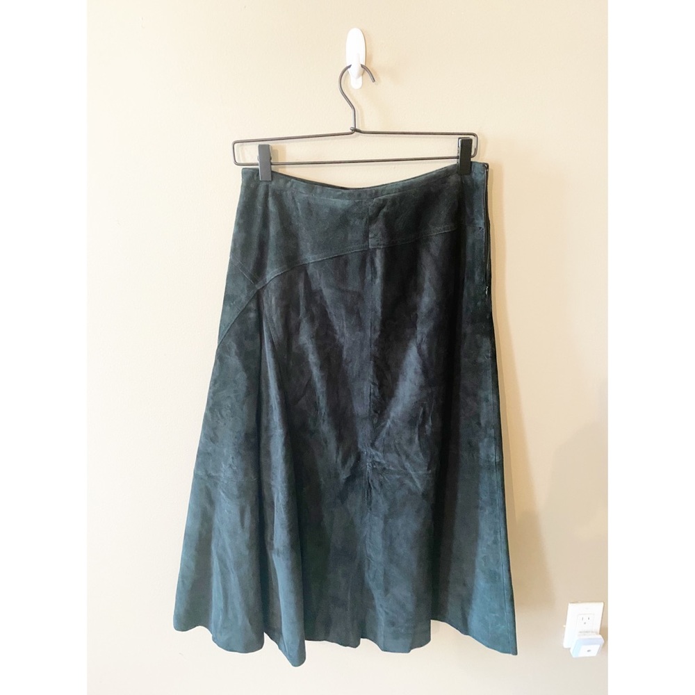 Valerie Stevens 100% Leather Black Midi Skirt